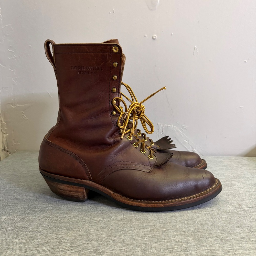Hathorn Logger Boots Mens 13 D Brown Leather Spokane WA Vibram Kiltie Work Boot